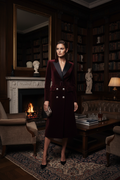 Women's Armani-Inspired Burgundy Velvet Blazer Coat Dress