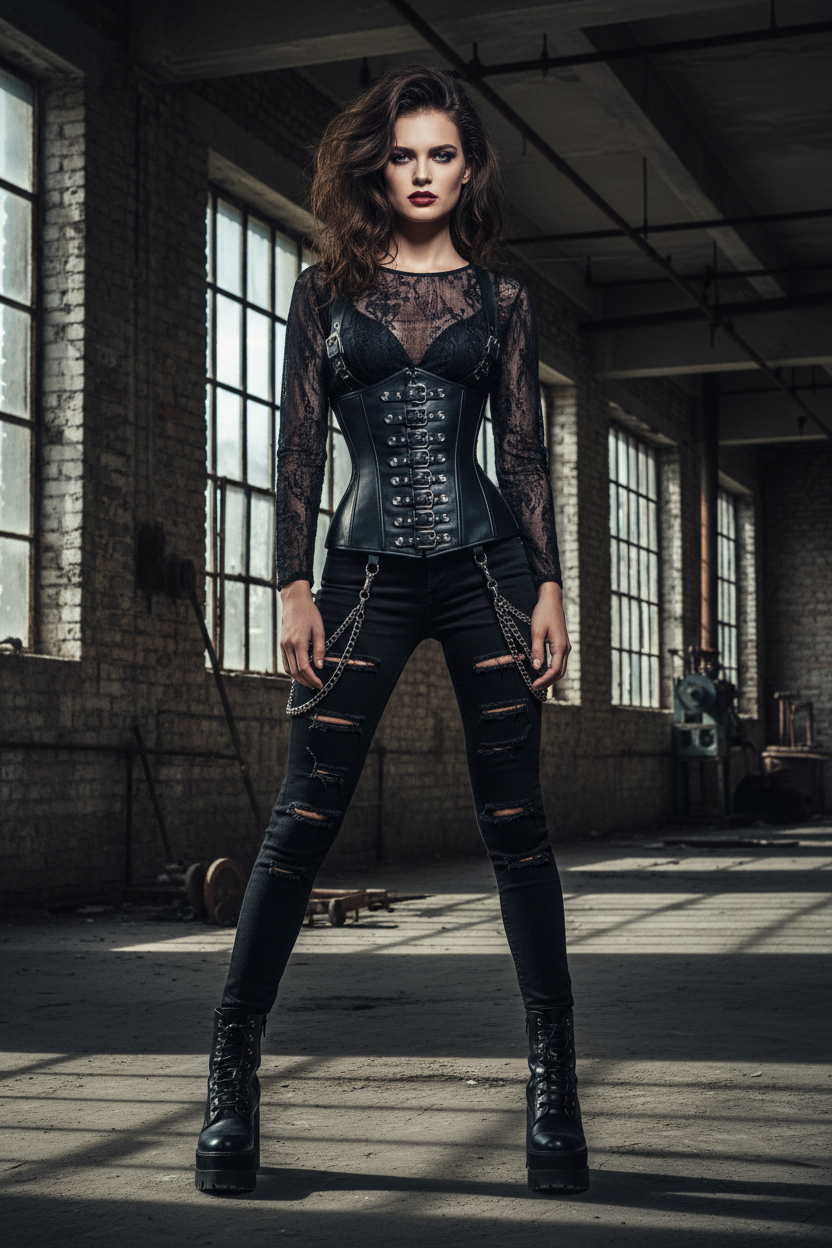 Women's Black Leather Corset Harness – Rock Lace-Up Edition