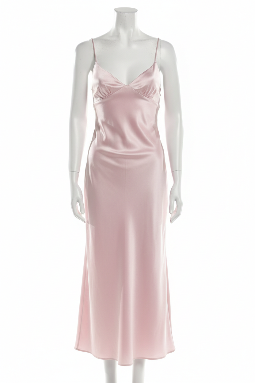 Women's Prada-Inspired Pastel Pink Satin Slip Dress