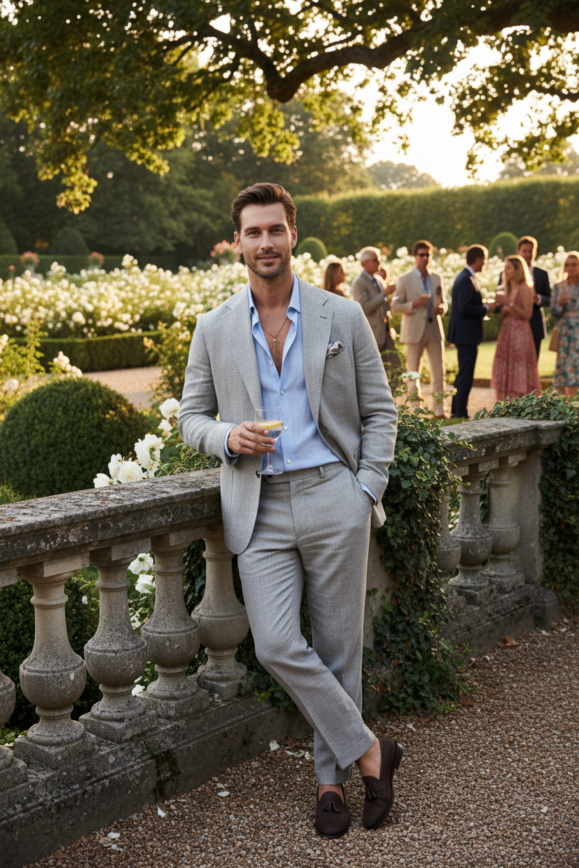 Men's Light Grey Linen Summer Suit – Smart Casual Luxury