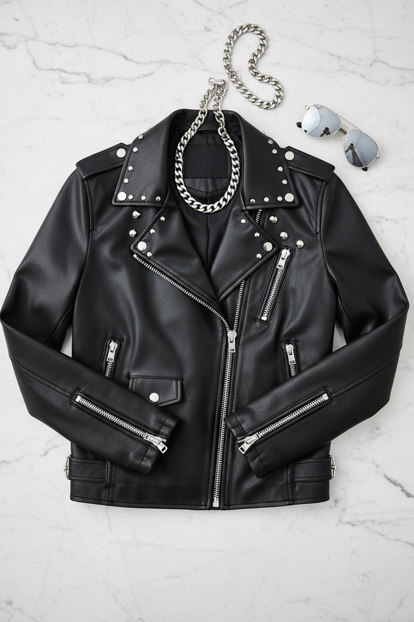 Women's Black Leather Biker Jacket – Edgy Street Style