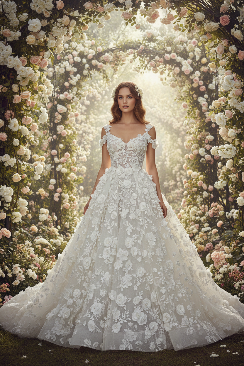 Women's Oscar de la Renta-Inspired White Floral Ball Gown