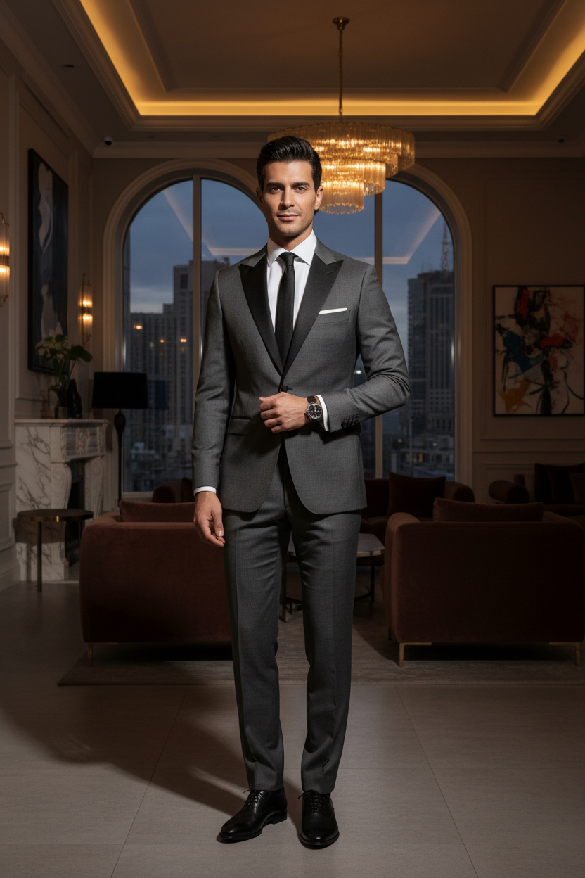 Men's Slim-Fit Charcoal Grey 2-Piece Suit