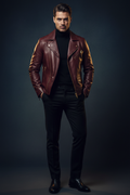Men's Burgundy Leather Racer Jacket – Quilted Luxury Edition