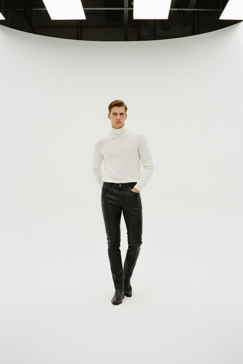 Men's Slim-Fit Black Leather Pants – Minimalist Edition