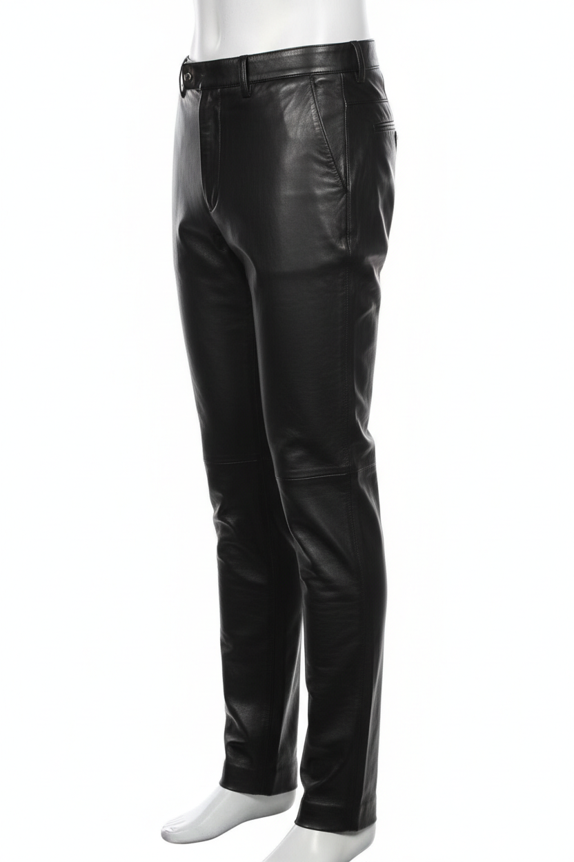 Men's Slim-Fit Black Leather Pants – Minimalist Edition