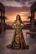 Women's Versace-Inspired Gold Metallic Baroque Evening Gown