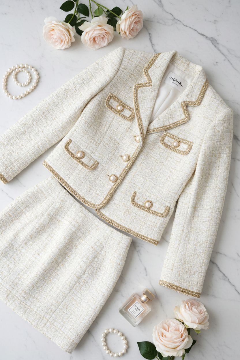 Women's Luxury Chanel-Inspired Tweed Bouclé Blazer Suit