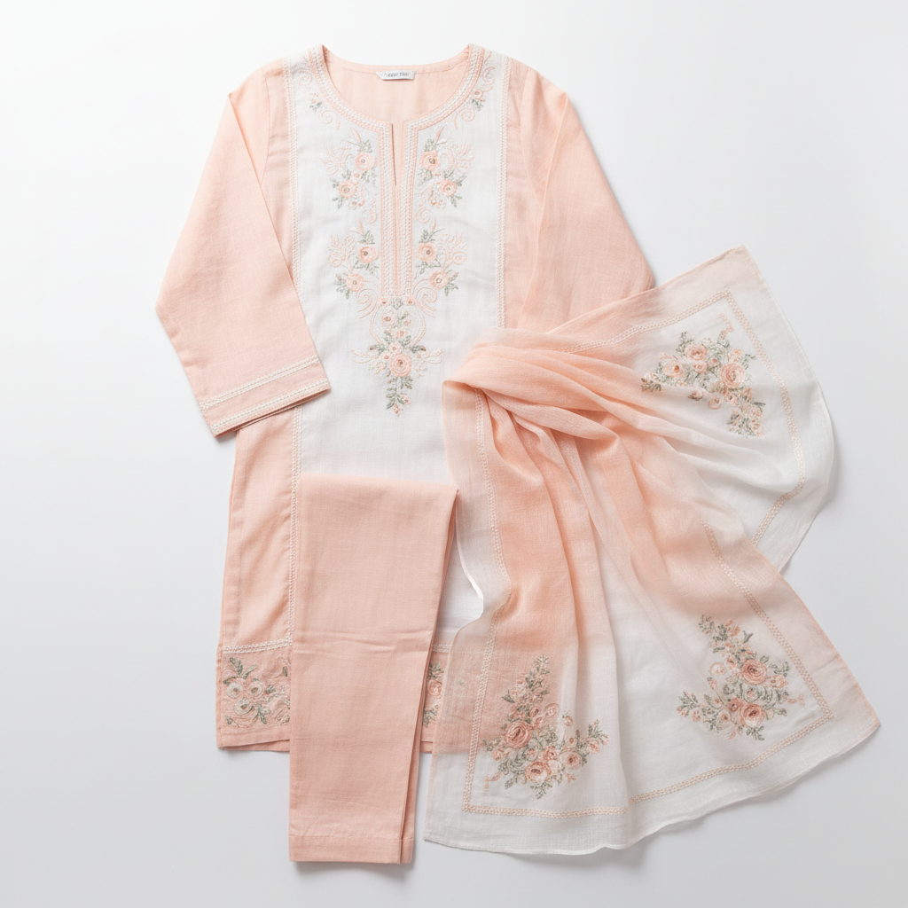 Women's Linen Embroidered 3-Piece Suit – Pastel Series