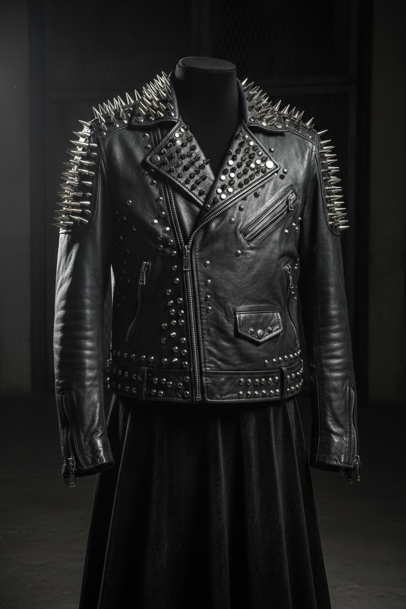 Men's Studded Black Leather Moto Jacket – Rock Star Edition