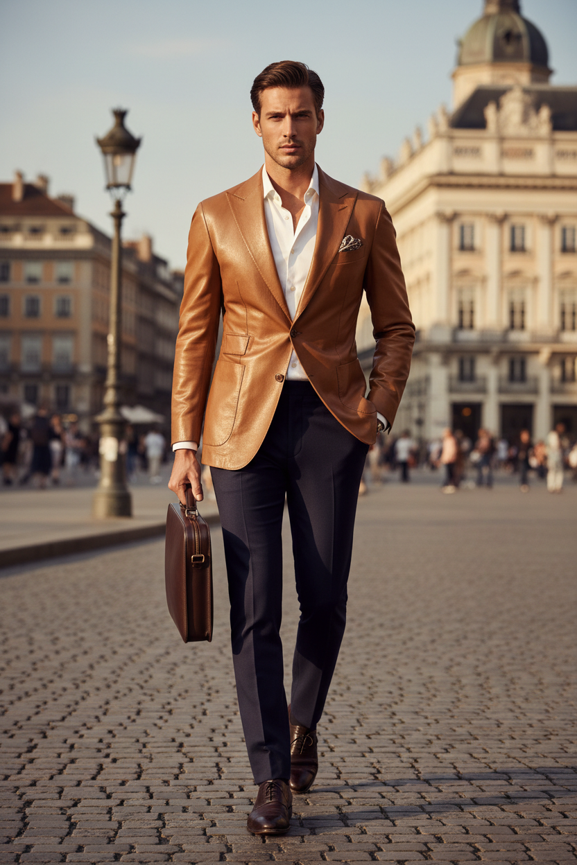 Men's Tan Leather Blazer Jacket – Smart Luxury