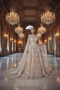 Women's Elie Saab-Inspired Champagne Crystal Beaded Gown