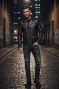 Men's Black Leather Biker Jacket – Classic Street Style