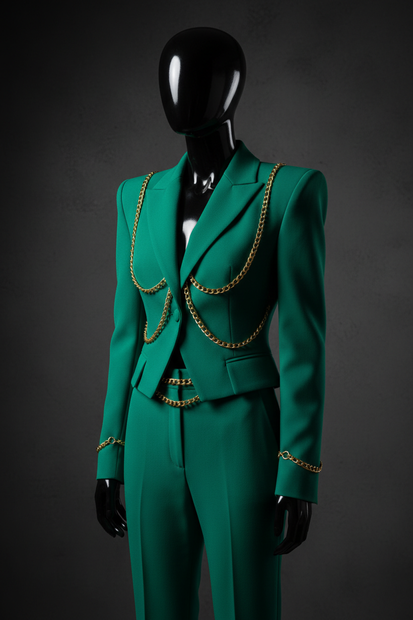 Women's Balmain-Inspired Emerald Green Power Suit