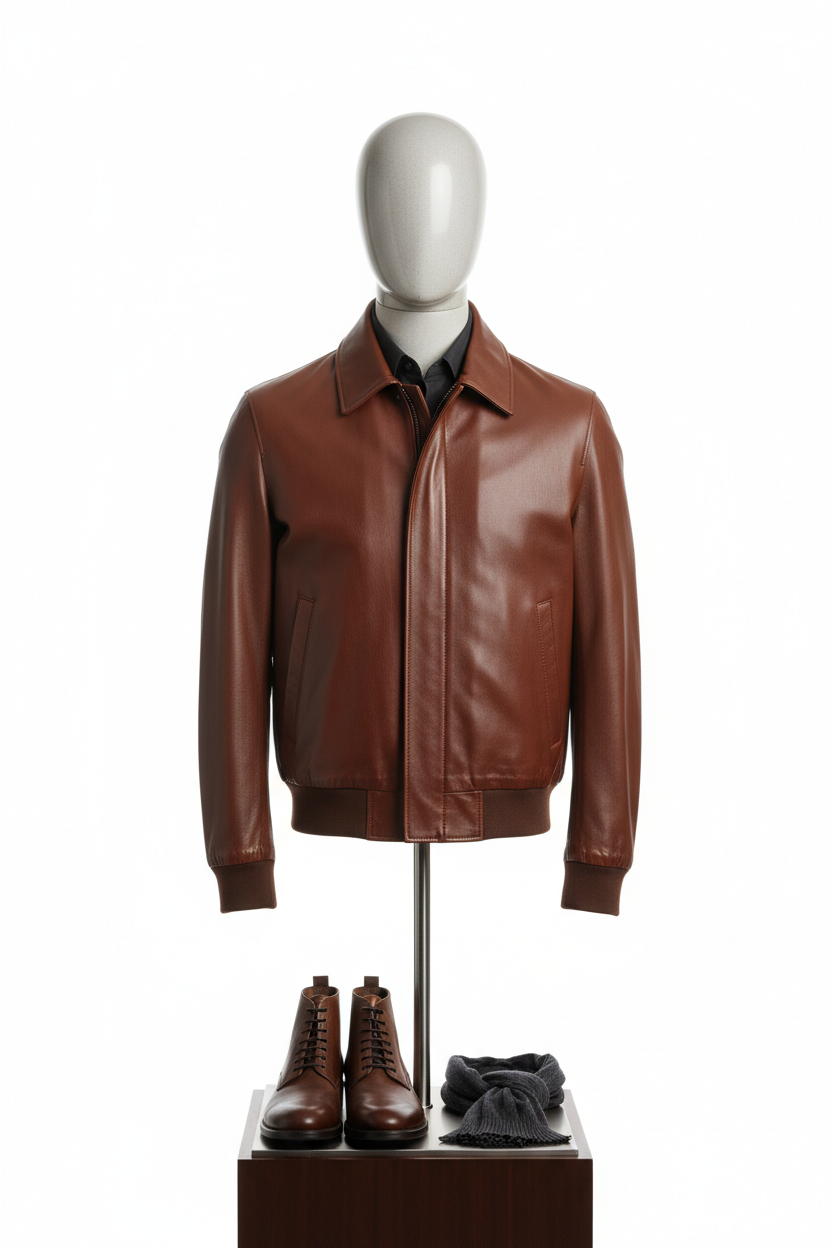 Men's Brown Leather Bomber Jacket – Casual Luxury
