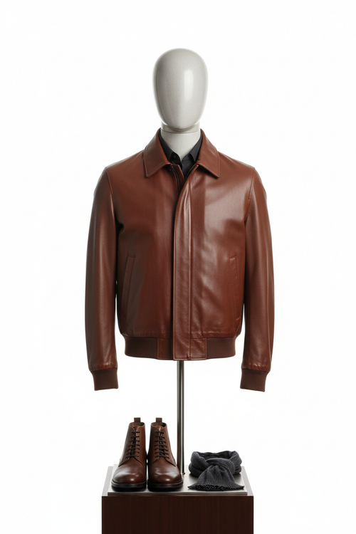 Men's Brown Leather Bomber Jacket – Casual Luxury