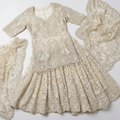 Women's Luxury Organza Sharara Set – Pearl & Silver Edition