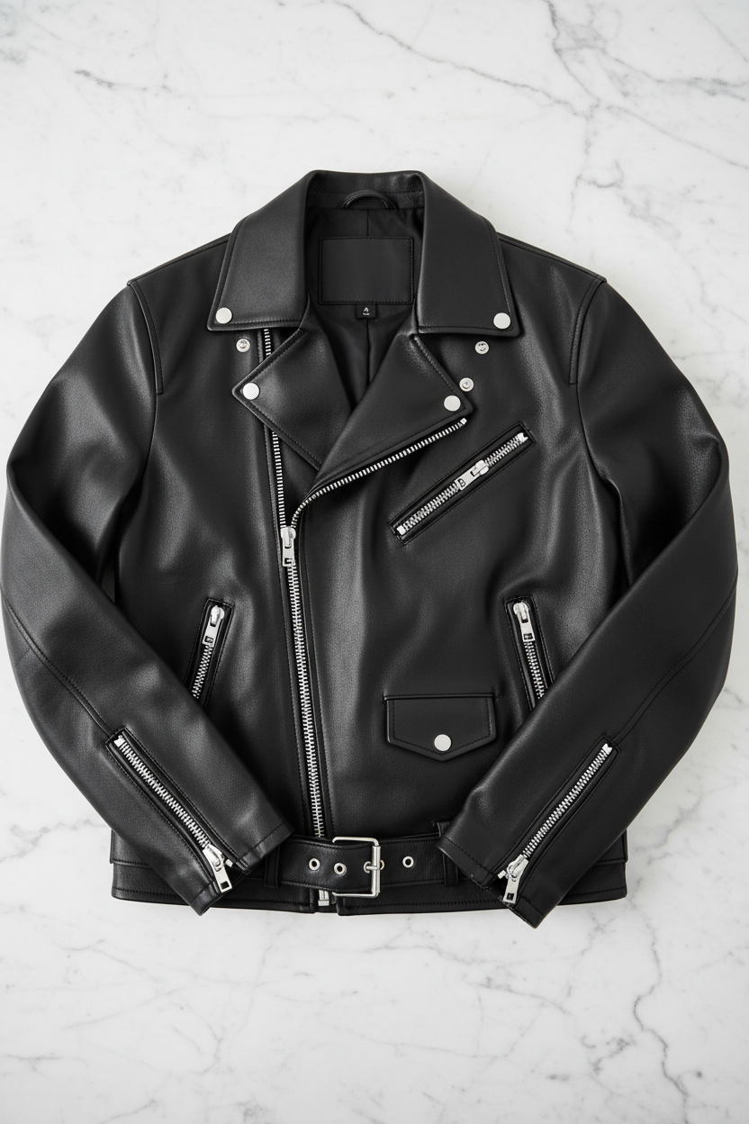 Men's Black Leather Biker Jacket – Classic Street Style