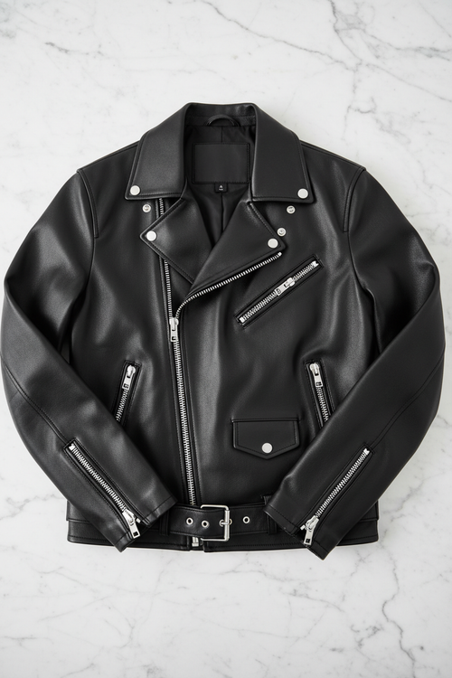 Men's Black Leather Biker Jacket – Classic Street Style