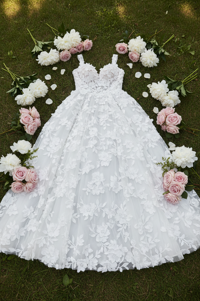 Women's Oscar de la Renta-Inspired White Floral Ball Gown