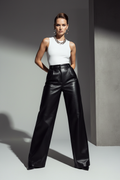 Women's High-Waisted Black Leather Wide-Leg Pants